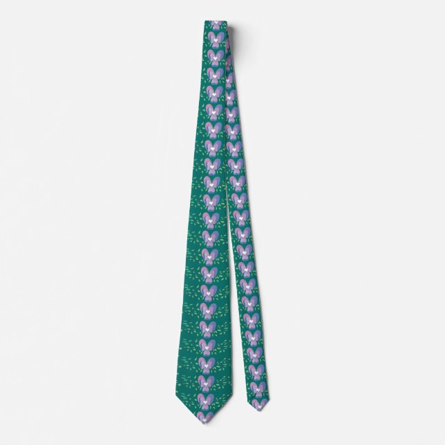 Vintage Teal Floral Violets wallpaper pattern Tie (Front)