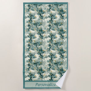 Vintage Teal Foliage Leaves Elegant Chic Design Beach Towel