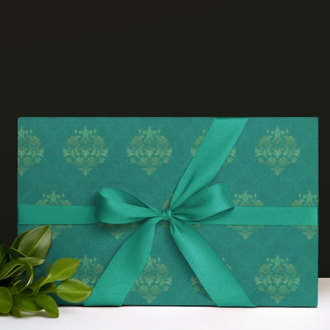 Vintage Teal Gold Damask All Occasion  Wrapping Paper (Teal damask and gold medallion elegance!)