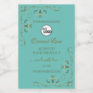Vintage Teal Gold Ornamental Product Labels Logo