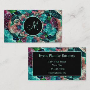 Vintage Teal Green Black Balloons Event Planner Business Card