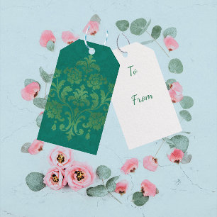 Vintage Teal Green Gold Damask All Occasion Gift Tags