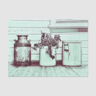 Vintage Teal Green Rustic Country Jugs Tissue Paper