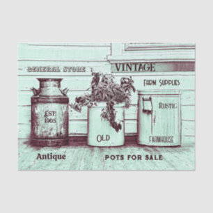 Vintage Teal Green Rustic Ephemera Jugs Tissue Paper