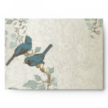 Vintage Teal Love Birds Wedding Envelope