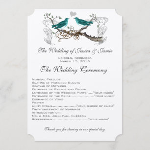 Vintage Teal Love Birds Wedding Program