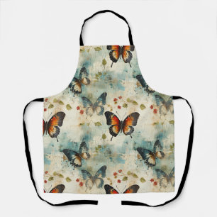 Vintage Teal Orange Butterfly Botanical Apron