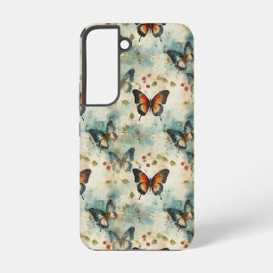 Vintage Teal Orange Butterfly Botanical Samsung Galaxy Case