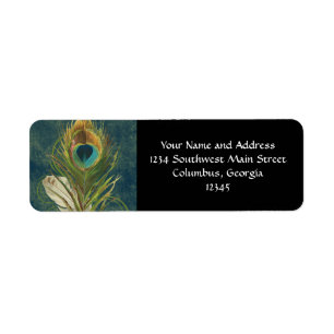 Vintage Teal Peacock Feather Return Address Label