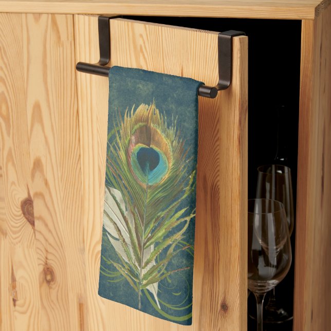 Vintage Teal Peacock Feather Stylish Tea Towel (Thirds Fold)