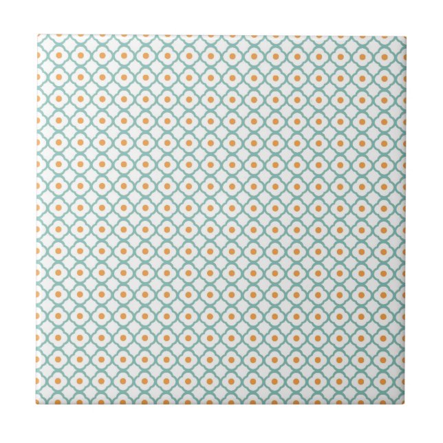 Vintage Teal Quatrefoil and Dots Ceramic Tile (Front)