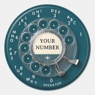 Vintage Teal Rotary Telephone Dial Classic Round Sticker