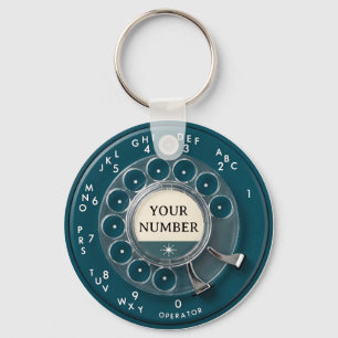 Vintage Teal Rotary Telephone Dial Key Ring