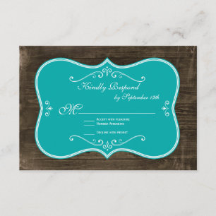 Vintage Teal Rustic Barn Wood Wedding RSVP Cards