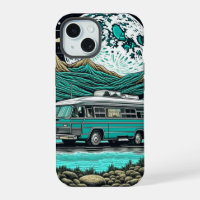 Vintage Teal RV Camper in the Mountains