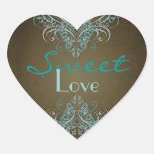 Vintage Teal Scroll Brown Candy Buffet Sticker