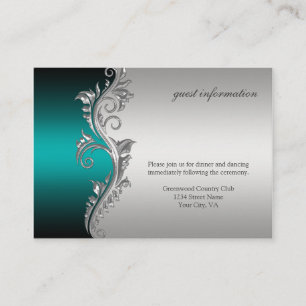 Vintage Teal Silver Black Reception Card