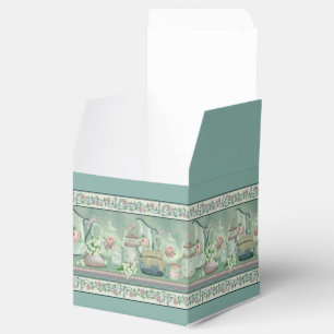 Vintage Teal Tea & Roses Cube Favour Box
