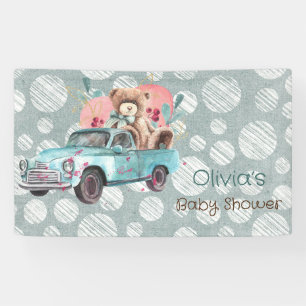 Vintage Teal Truck Teddy Bear Baby Shower Banner