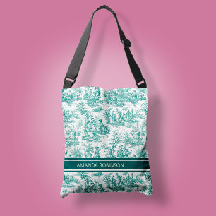 Vintage teal turquoise de jouy printed crossbody bag