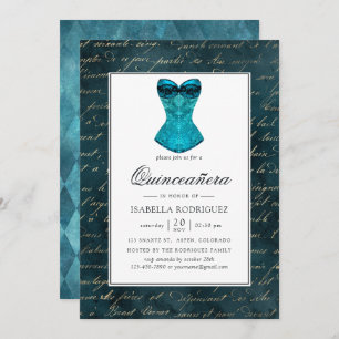 Vintage Teal - Turquoise Masquerade Quinceañera Invitation