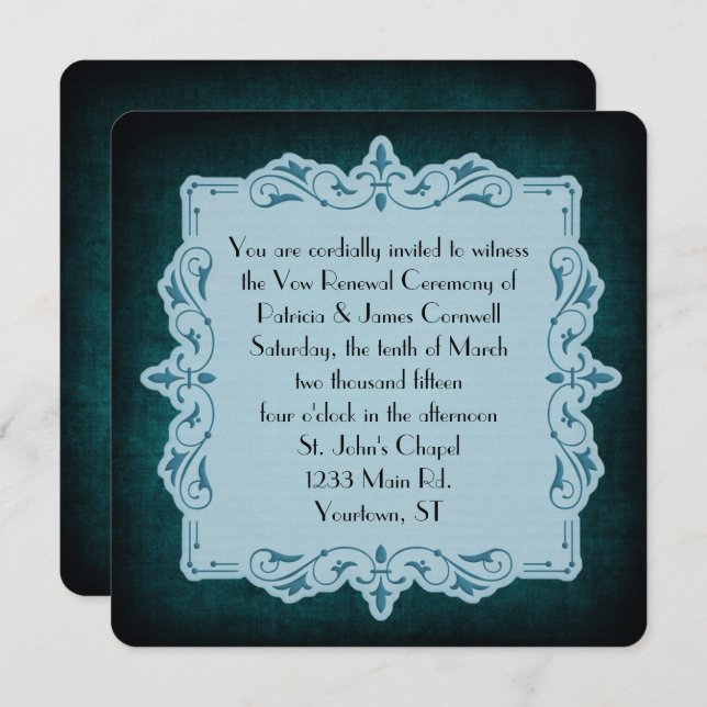Vintage Teal Vow Renewal Invitation (Front/Back)