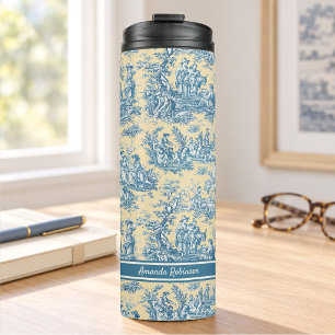 Vintage Teal Yellow French Toile de Jouy Thermal Tumbler