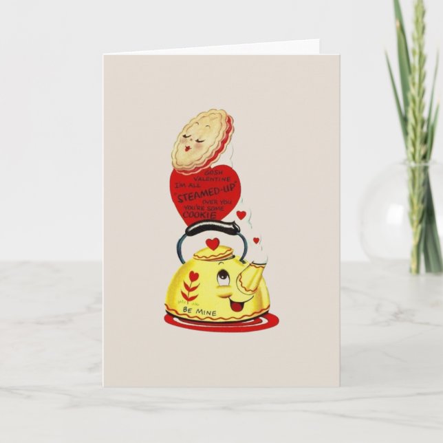 Vintage Teapot and Cookie Valentine Greeting Card (Front)