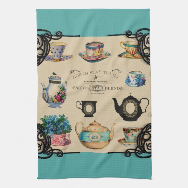 Vintage teapot and teacup tea towel (Vertical)