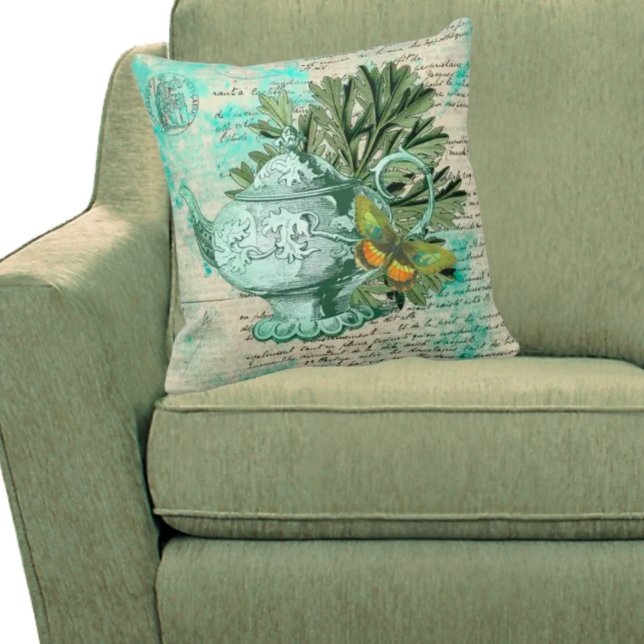 Vintage Teapot & Ephemera Collage Cushion (Creator Uploaded)
