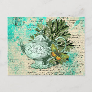 Vintage Teapot & Ephemera Collage Postcard