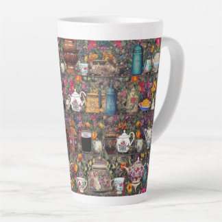Vintage Teapot Floral Shelves Pattern Latte Mug