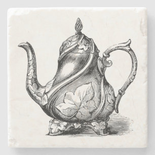 Vintage Teapot Illustration Stone Coaster