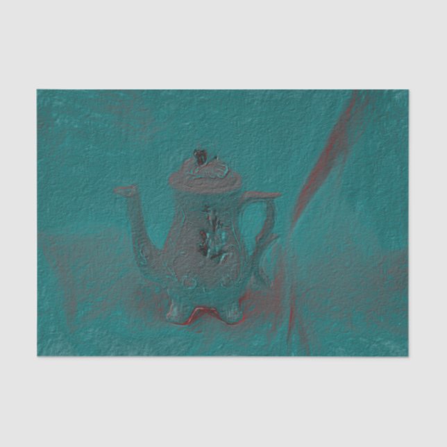 Vintage Teapot Teal Texture Antique Decoupage Tissue Paper (Front)