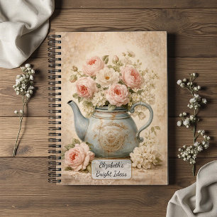 Vintage Teapot with Roses Notebook