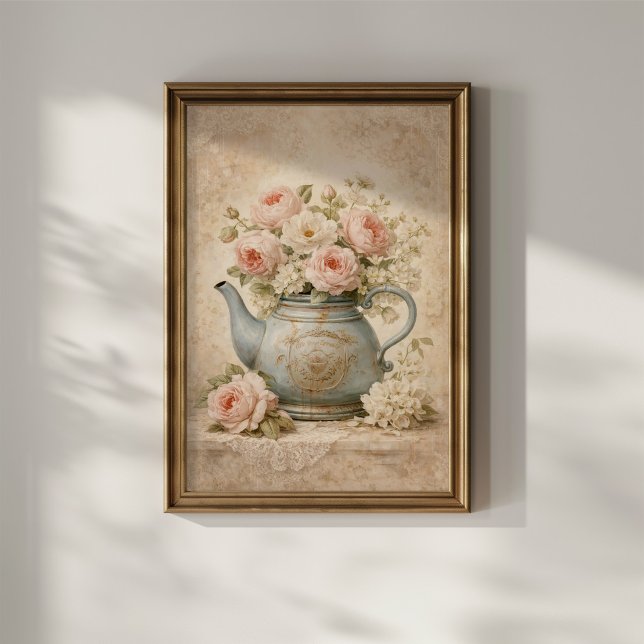 Vintage Teapot with Roses Poster (Creator Uploaded)
