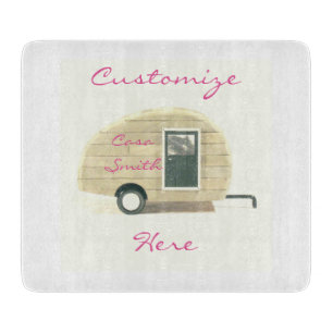Vintage teardrop trailer gypsy caravan cutting board