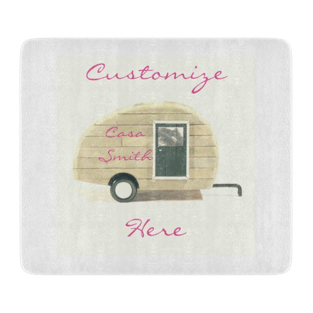 Vintage teardrop trailer gypsy caravan cutting board (Front)
