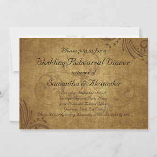 Vintage Teastain Swirl Wedding Rehearsal Dinner Invitation