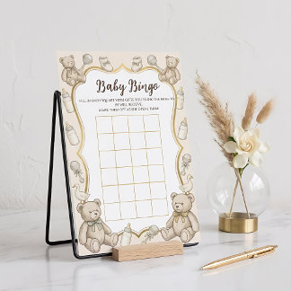 Vintage Teddy Bear Baby Shower Bingo, Neutral Baby