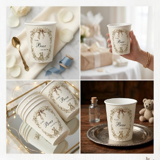 Vintage Teddy Bear Baby Shower Paper Cups, Neutral Cups
