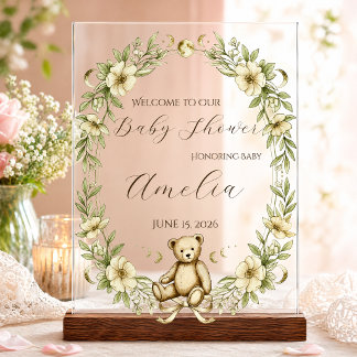 Vintage Teddy Bear Baby Shower Welcome Sign