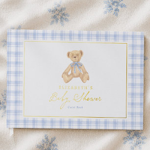 Vintage Teddy Bear Blue Gingham Baby Shower Guest Book