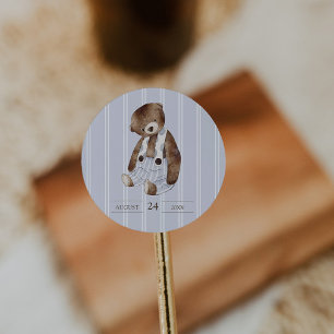 Vintage Teddy Bear Blue Pinstripe Classic Round Sticker