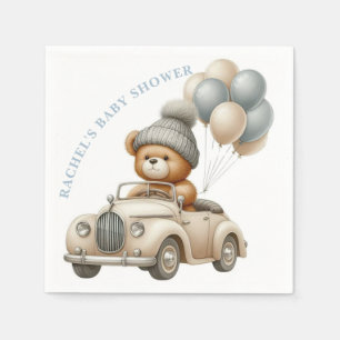 Vintage Teddy Bear Car Baby Shower Napkin