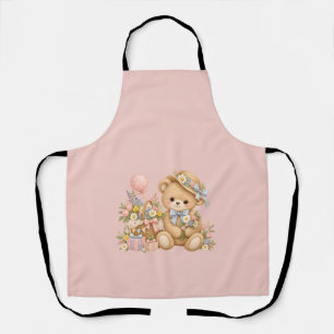 Vintage Teddy Bear Celebration with Wildflowers Apron