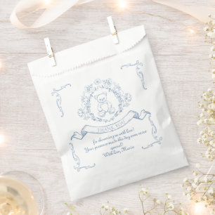 Vintage Teddy bear Chinoiserie Toile Baby shower Favour Bag