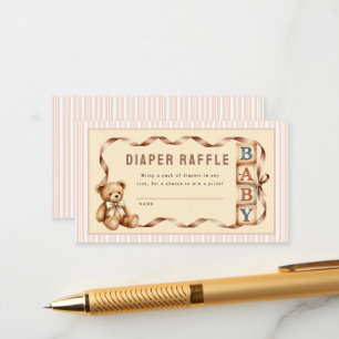 Vintage Teddy Bear Diaper Raffle Baby Shower  Enclosure Card