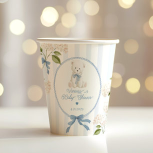 Vintage Teddy bear French Stripes Baby Shower Paper Cups