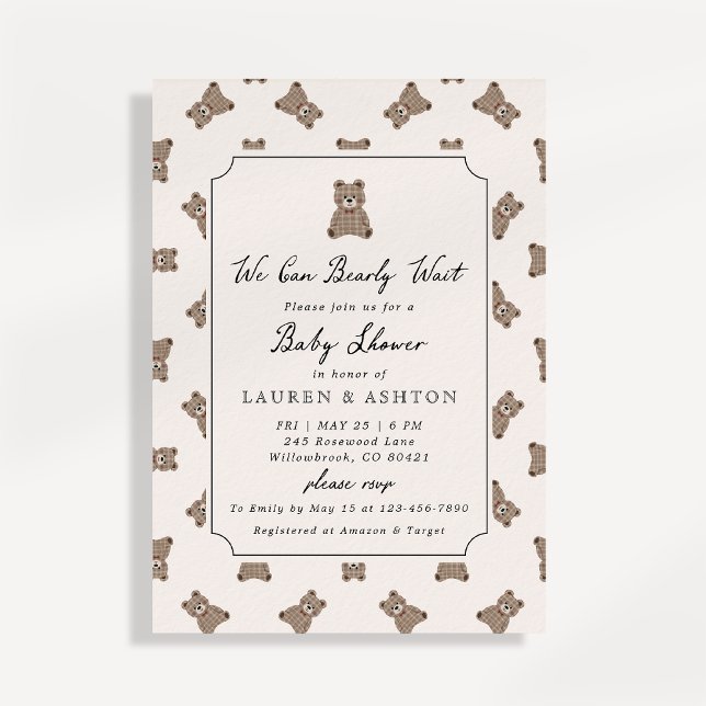 Vintage Teddy Bear Gingham Baby Shower Invitation (Creator Uploaded)